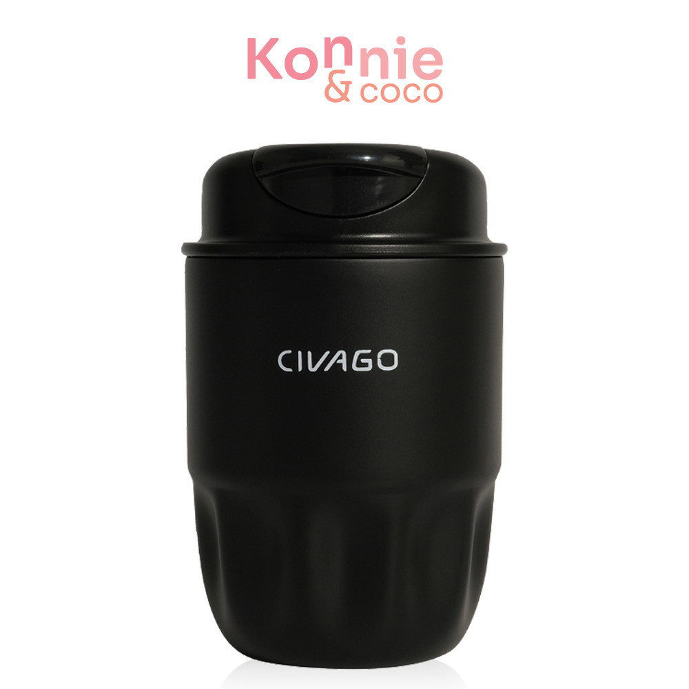 Civago Ceramic Liner Stainless Steel Coffee Mug With Lid Vacuum Flask Convenient Travel Cup 10Oz #Black แก้ว ซิวาโก.