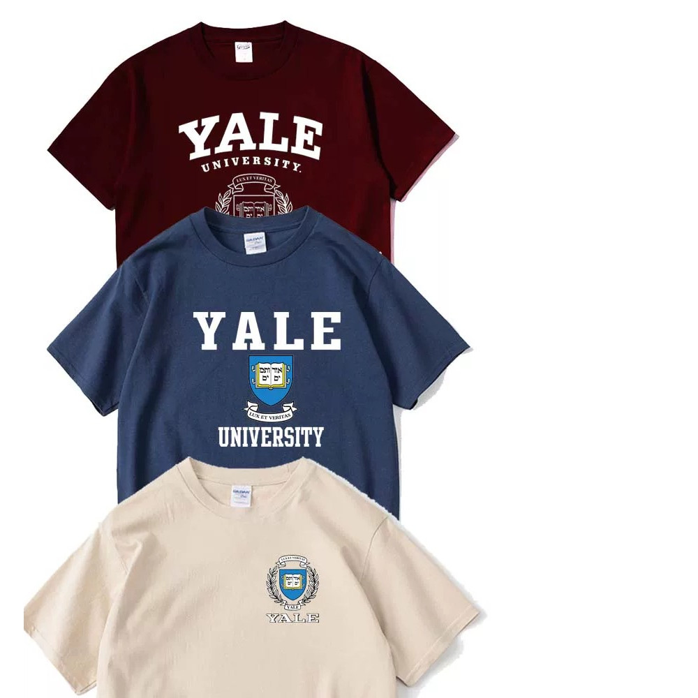 2026สไตล์ใหม่YaleมหาวิทยาลัยYaleแขนสั้นเสื้อยืดเสื้อผ้าฤดูร้อนโรงเรียนเพื่อนสมาคมของที่ระลึกพิมพ์ด้า