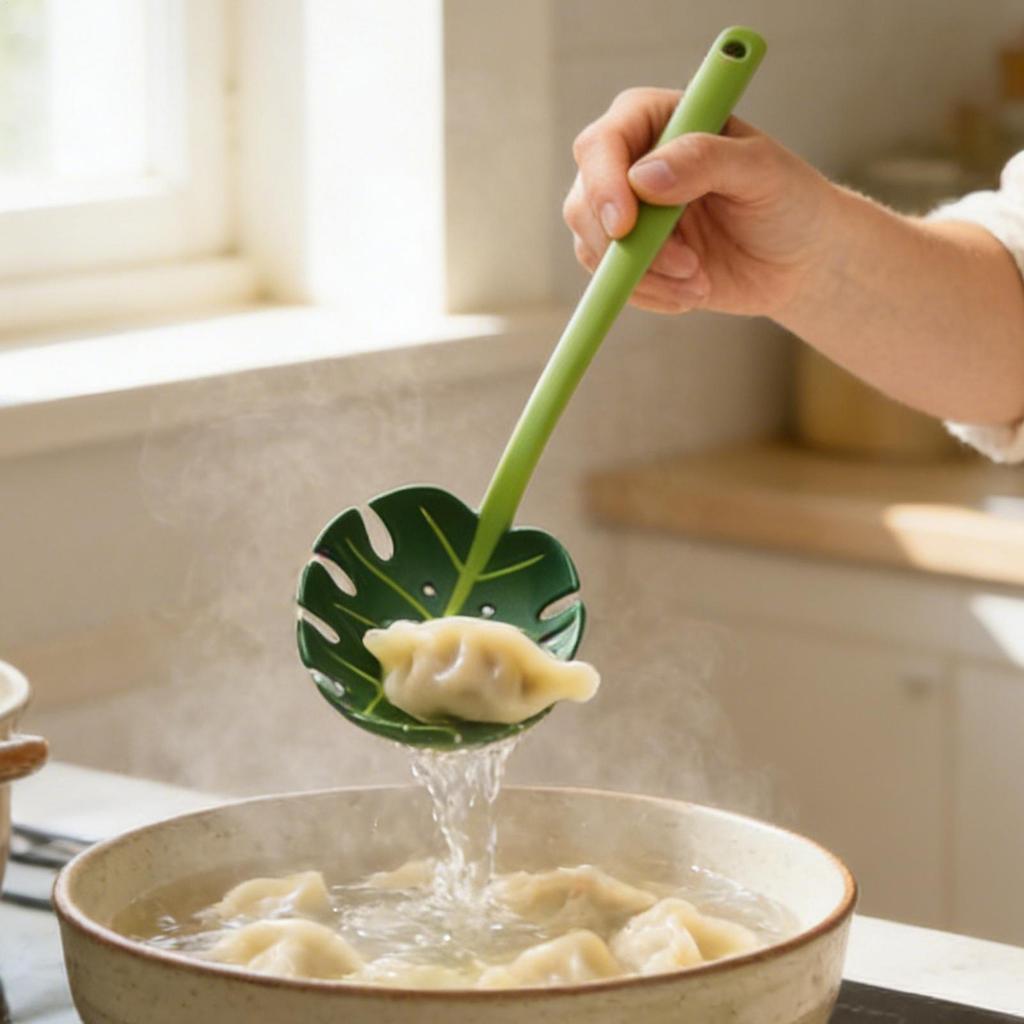 ขนาดใหญ่ Slotted ช้อน Monstera Leaf รูป Ladle เครื่องครัว 11.81 นิ้ว Skimmer ช้อนสําหรับ Home Kitche