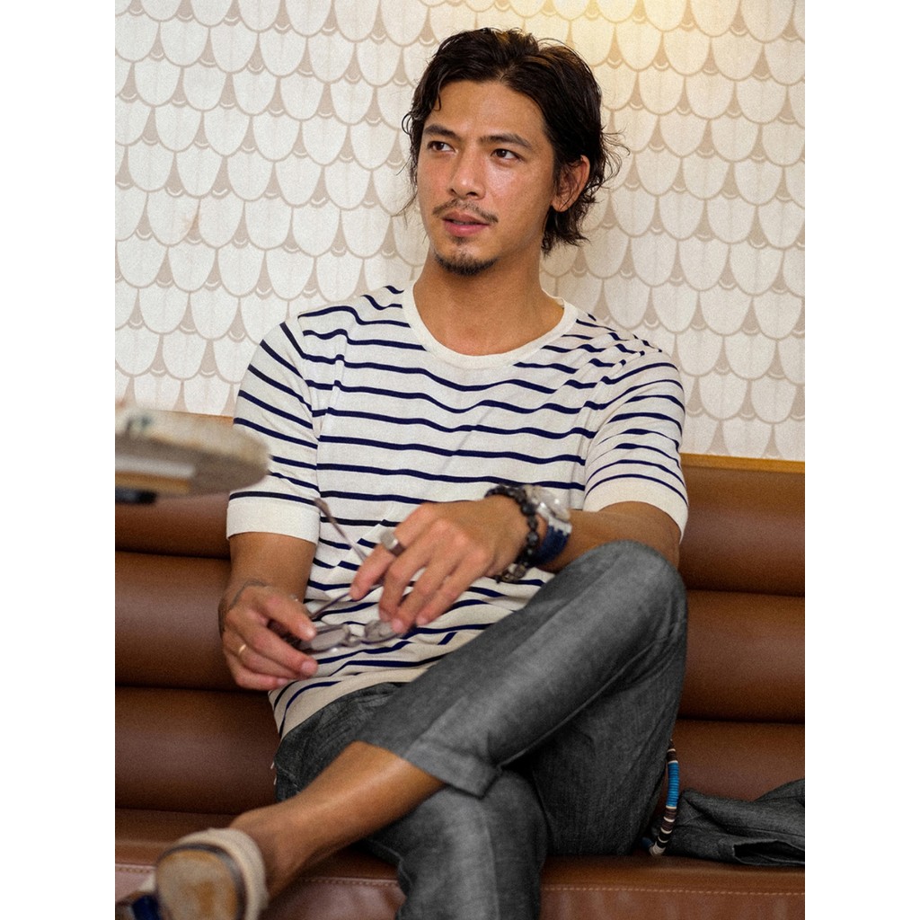 ฤดูใบไม้ผลิฤดูร้อนนําเข้า Strong Twisted Cotton Cool Breathable 16-Ned รอบคอลายเสื้อกันหนาวเยาวชนแขน