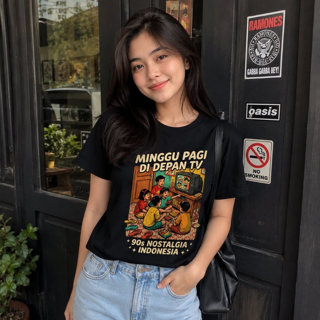 เสื้อยืดอินโดนีเซีย Nostalgia 90s Morning Sunday in the Front of the TV Vintage Retro Unisex