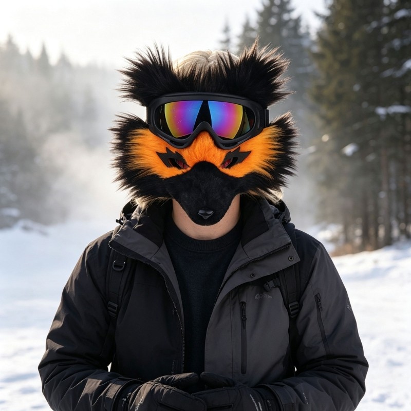 Whi Animal Costume Headpiece with Wolf Face Detail Bright Brow Accent and Elastic Strap for Hallowee