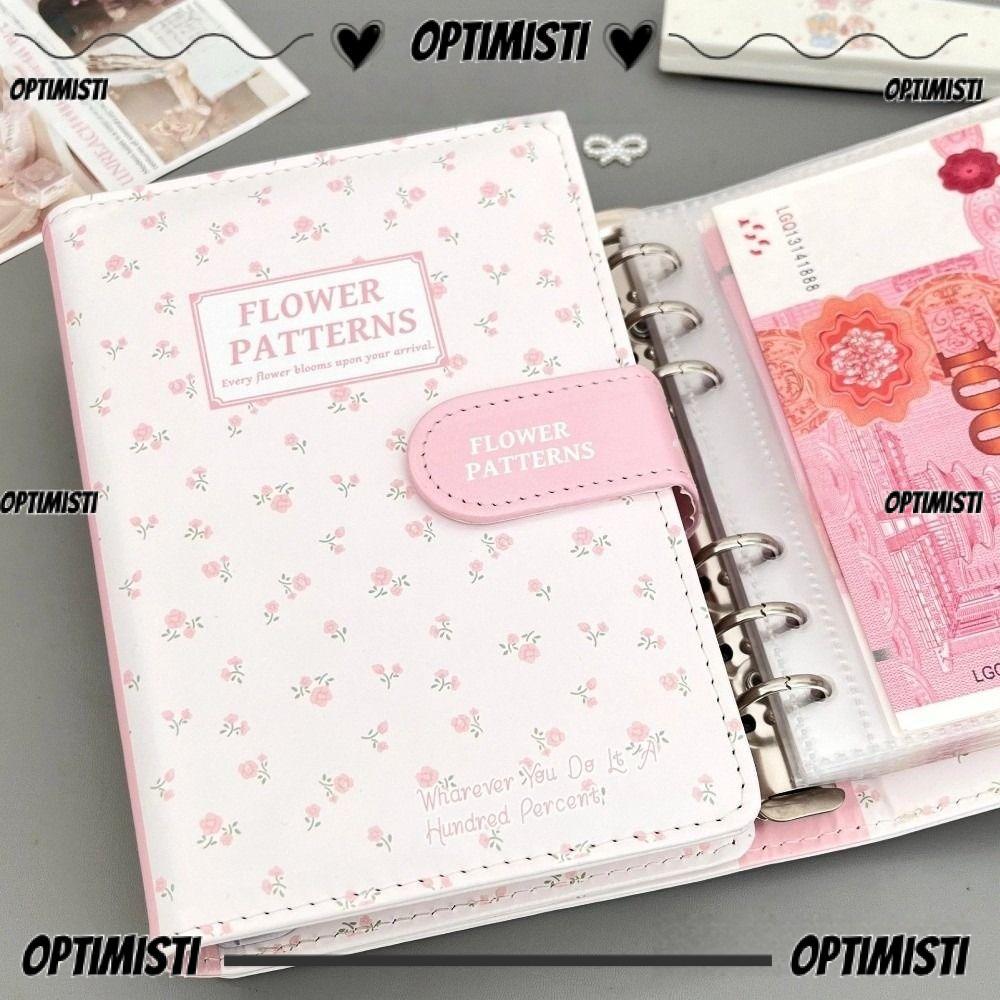 OPTIMISTI8E เครื่องผูกประหยัดเงิน, หน้าภายในดอกไม้แมวสุนัข Budget Binder, A6 Size PU Leather Budgets