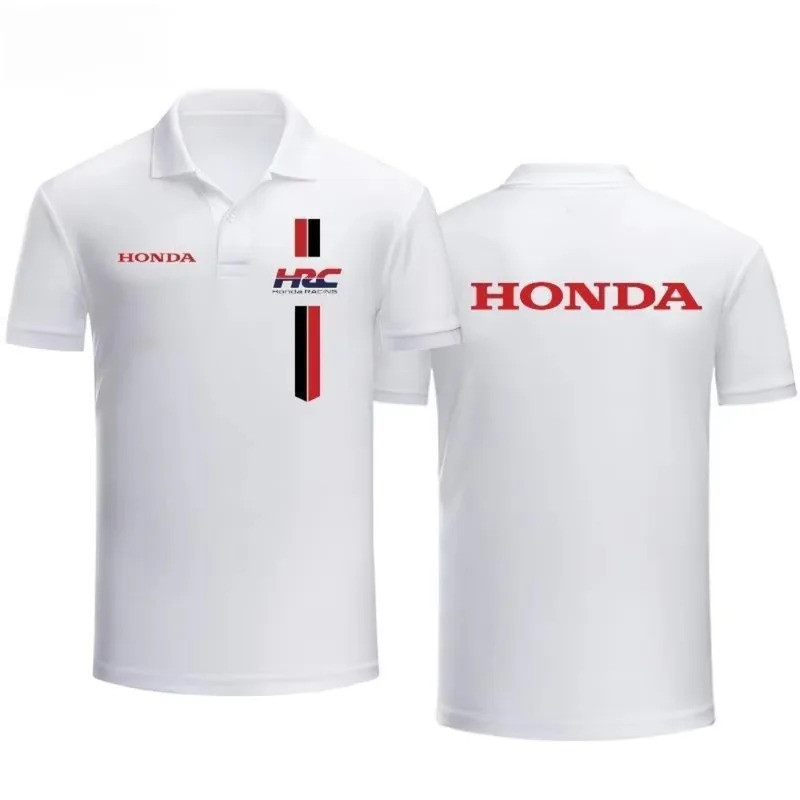 เสื้อโปโล Honda HRC พิมพ์ลายทั้งด้านหน้าและด้านหลัง เสื้อเชิ้ตคอปกสไตล์แข่งรถ เหมาะสำหรับแฟนคลับมอเต