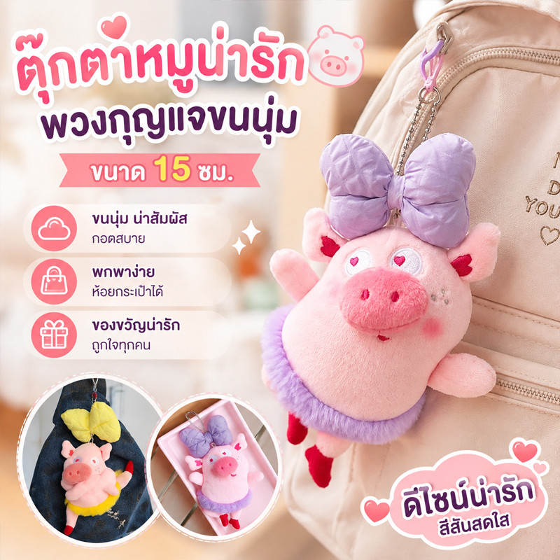 COD พวงกุญแจหมู15cm พวงกุญแจตุ๊กตาหมูน้อยนักบัลเลต์ สร้างสรรค์ลุคสนุก สามารถแขวนกระเป๋าได้ ของขวัญวันเกิด