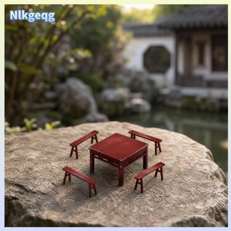 [nlkgeqg] 1/64 Scale Table and Stool Set Square Top Sturdy 1/64 Scale Furniture Model