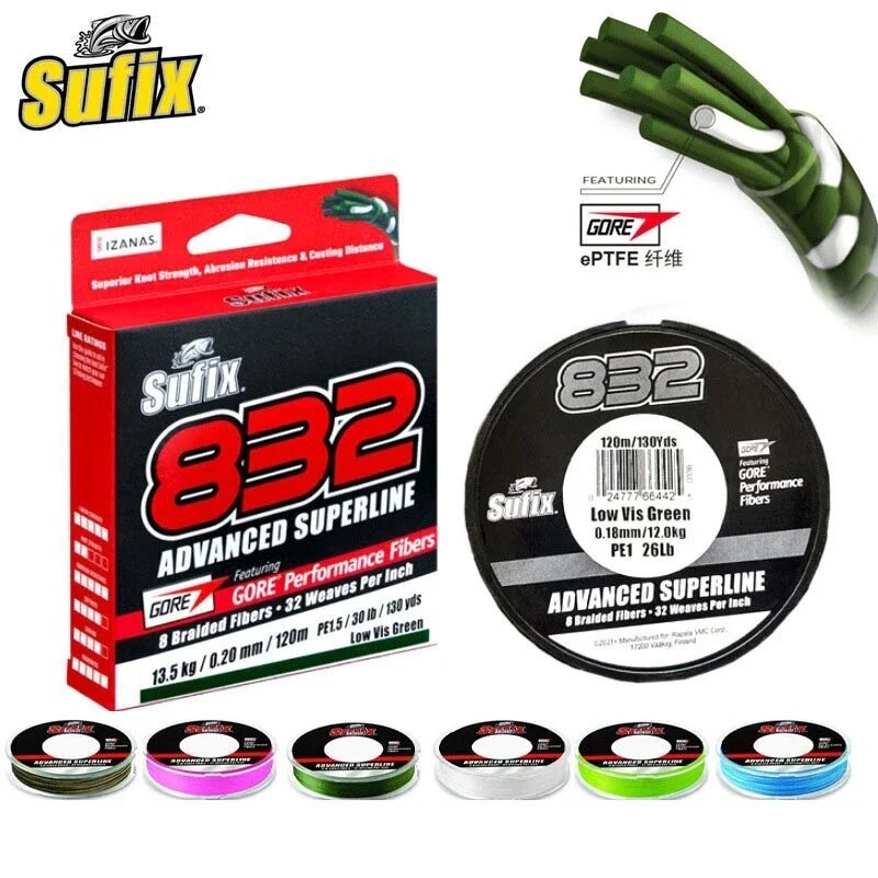 บีน่ามูลค่า 2023 ใหม่ Sufix 832 120m/250m 13lb-99lb Super Strong X8 Braid Multifilament Pe Sea