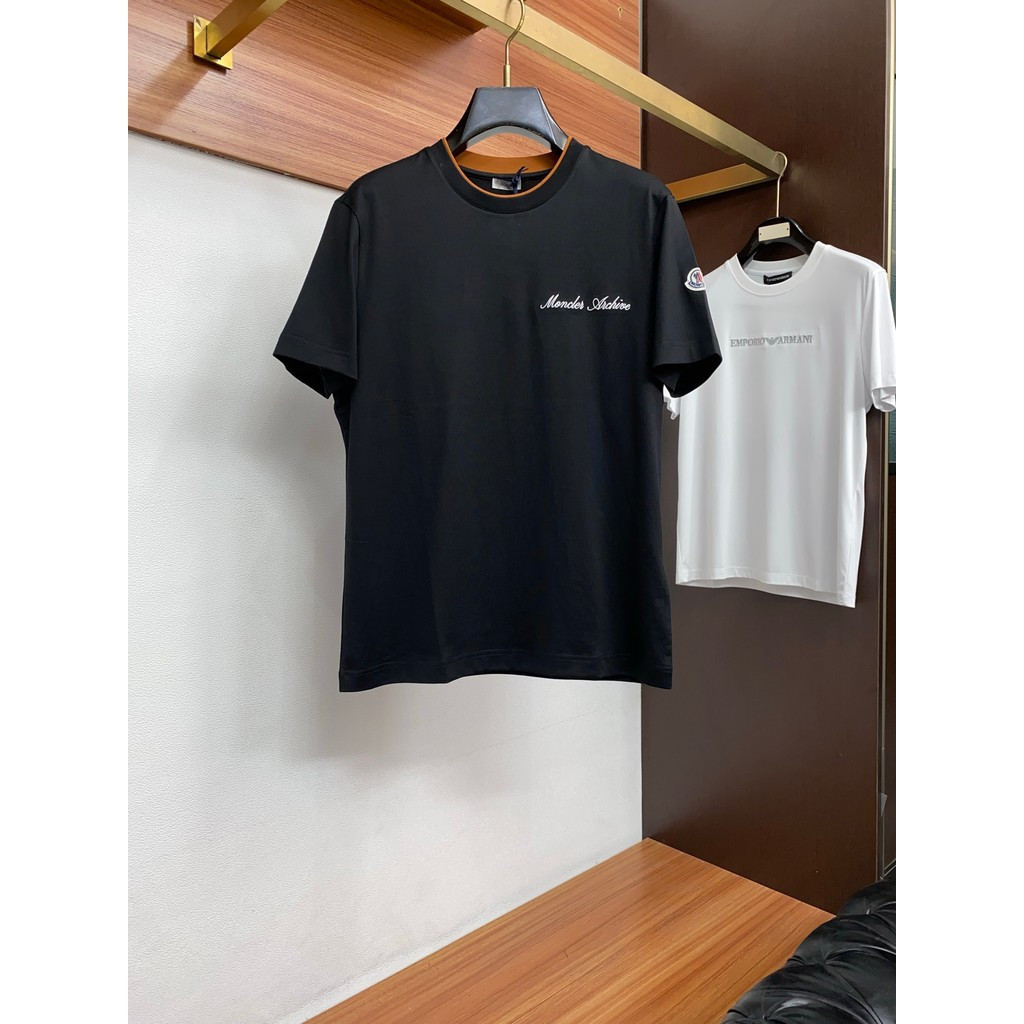 Moncler/Mengkou/2026 คลาสสิกรอบคอแขนสั้นเสื้อยืดผู้ชายผู้หญิงสไตล์สบาย Raglan แขนฤดูใบไม้ร่วงเสื้อสว
