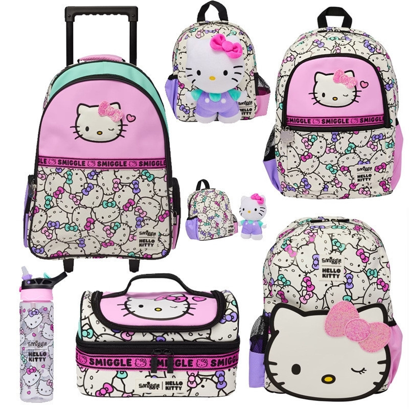 Australia smiggle Backpack KT Cat Elementary School Bag ลด Burden Ultra-Light Backpack Children Outd
