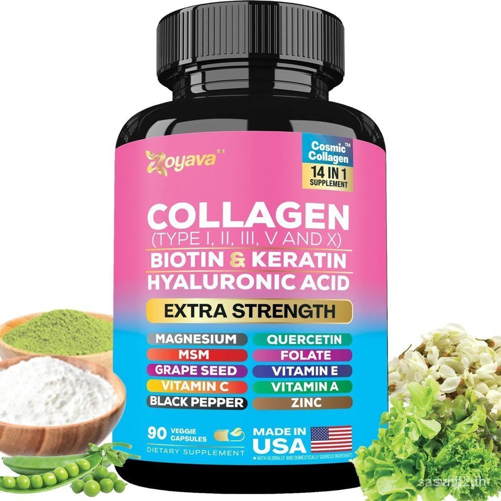 ZoyavaCollagen-TypeI,II,III,VandX-withBiotin,Hyaluronic,Acid&13+Keratin,ExtraIngredientsforBeauty,Fi