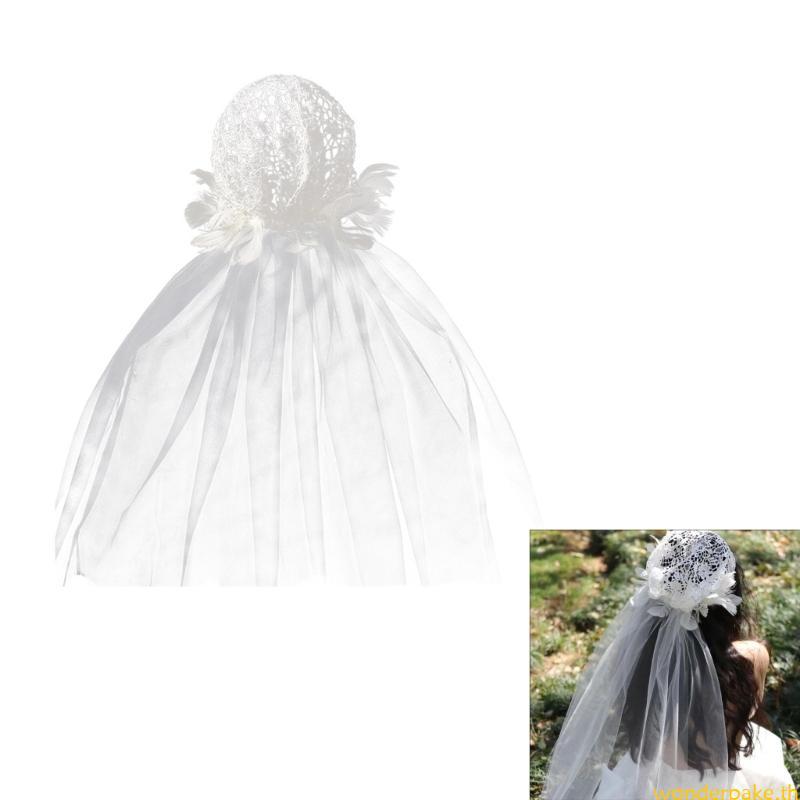 Wonder White Wedding Veil Headpiece Feather Wedding Veil สําหรับเจ้าสาว Headscarf