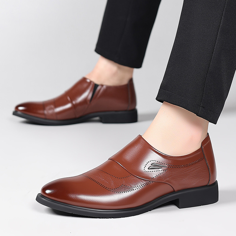 Men Slip-On Brogue-Stitched Polished Business Loafer Shoes