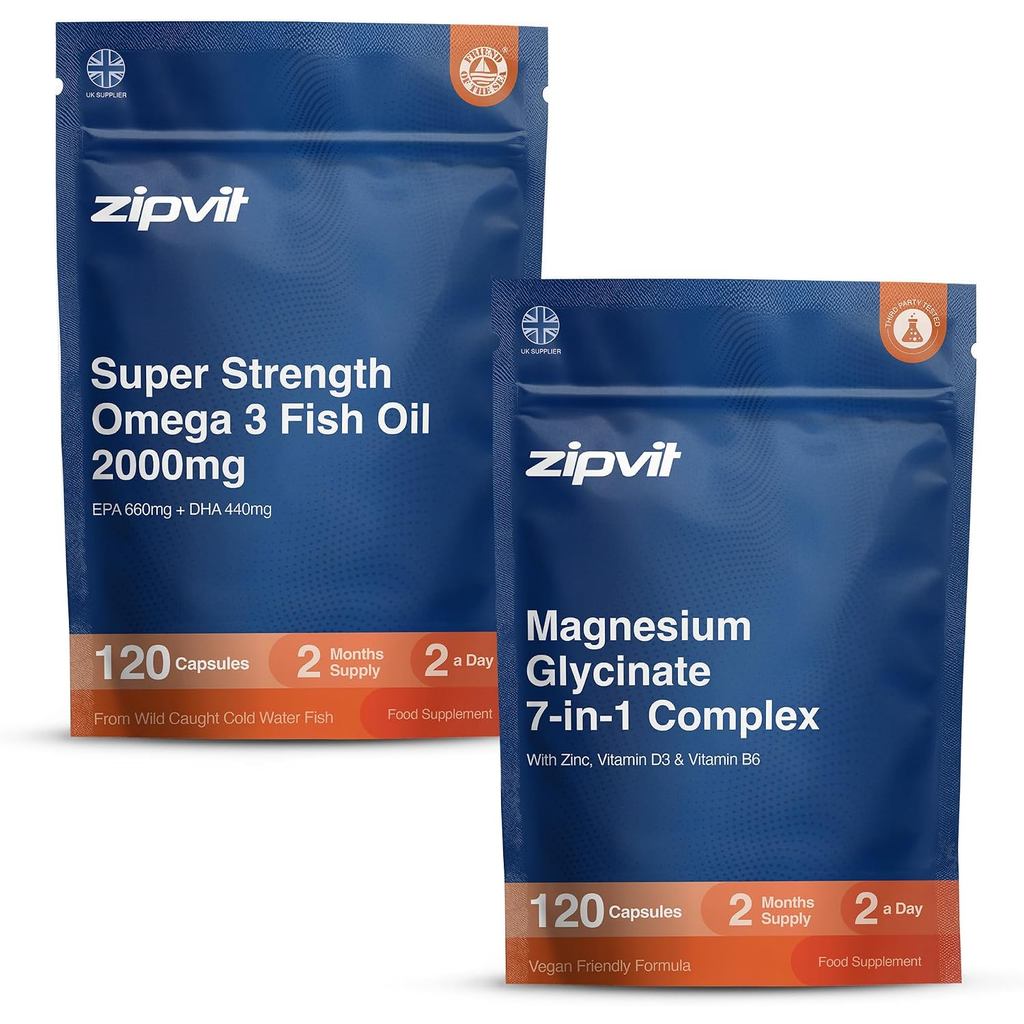 Zipvit Omega 3 2000mg + Magnesium 7-in-1 Complex, Mind & Body Bundle, พอร์ตหัวใจ,สมอง,วิสัยทัศน์,กระ