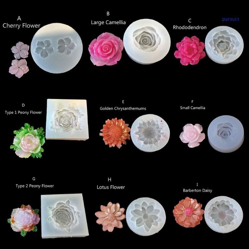 SUIT* Mirror DIY Camellia Peony Flower Epoxy Silicone Mold Clay Epoxy Jewelry Pendant