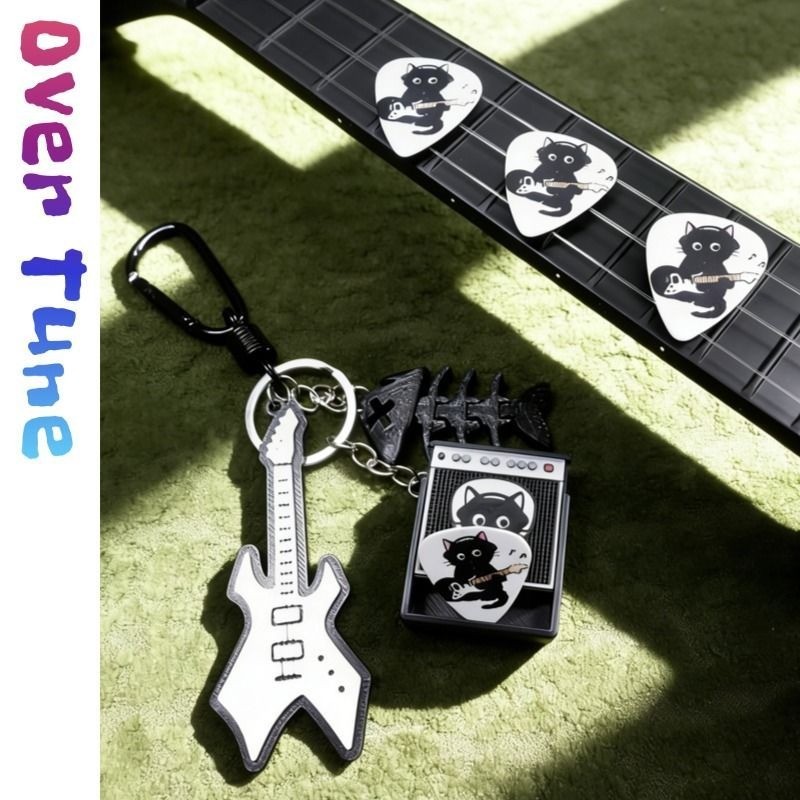 Rock Little Black Cat การ์ตูนกีตาร์ Bass Pick 4 ชิ้นแพ็คเพลงของขวัญแบบพกพากล่องกีตาร์ Pick 94pdhju
