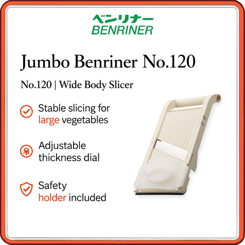 Benriner Jumbo No.120 Mandoline Slicer – Professional Wide Body Vegetable Cutter with Adjustable Thickness & Safety Holder