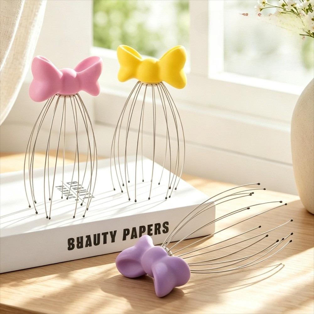 RIVERSIDE Bow Octopus Head Massager,แบบพกพานวด Soul Extracting นวดทําความสะอาดง่ายเลียนแบบนวดจับ Erg