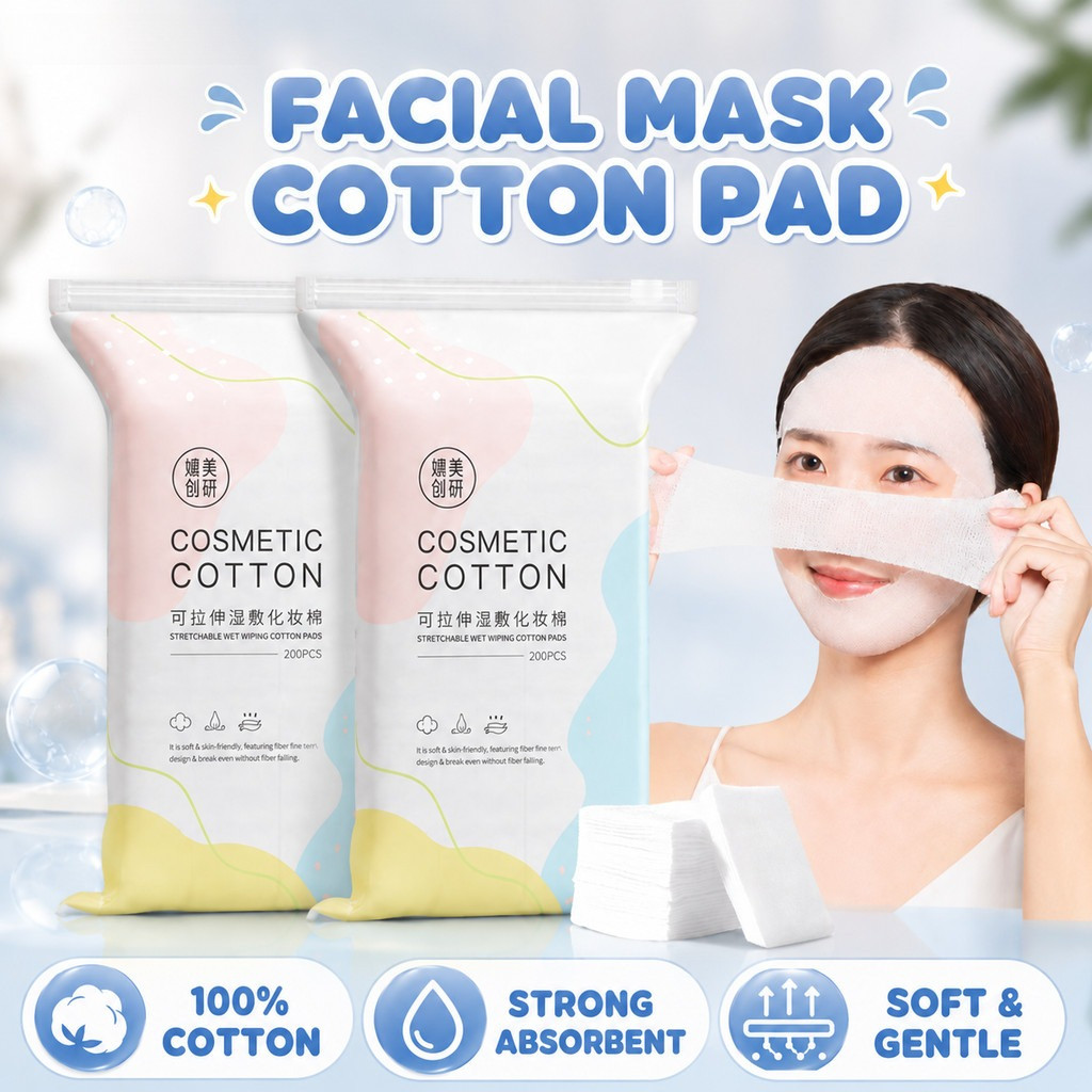 Pad Muka Cotton Facial Mask Pad Soft Absorbent Makeup Remover Cotton Pad Skincare Face Cleanser