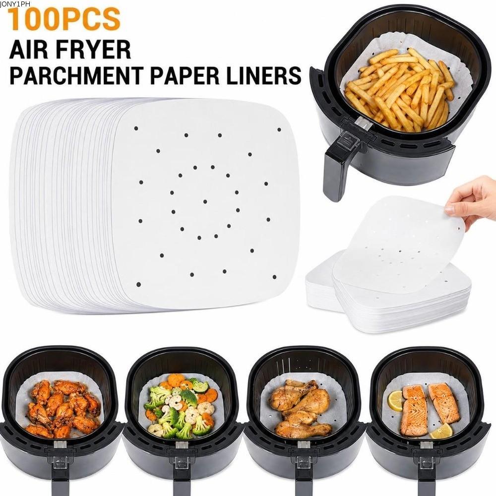 JONY1PH 100 ชิ้น Air Fryer Liners, Square Dispoment กระดาษ Liners, Perforated Grease Absorbing White