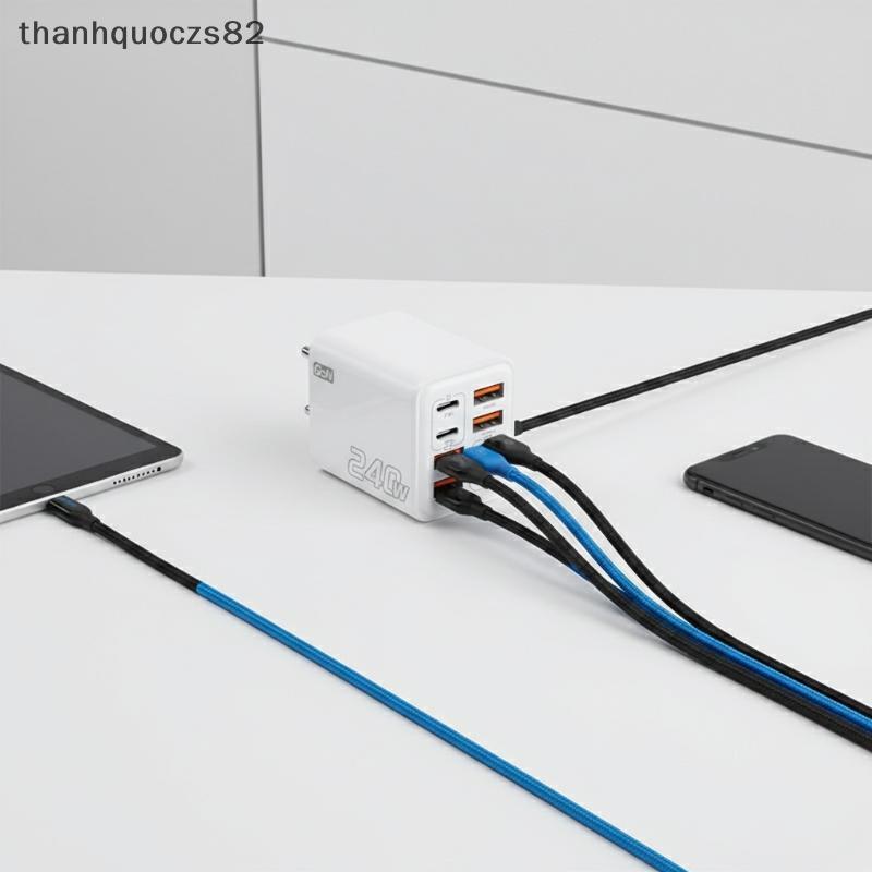 T & O 240W Gan USB C 8-in-1 อะแดปเตอร์ชาร์จโทรศัพท์ด่วน EU/US Plug