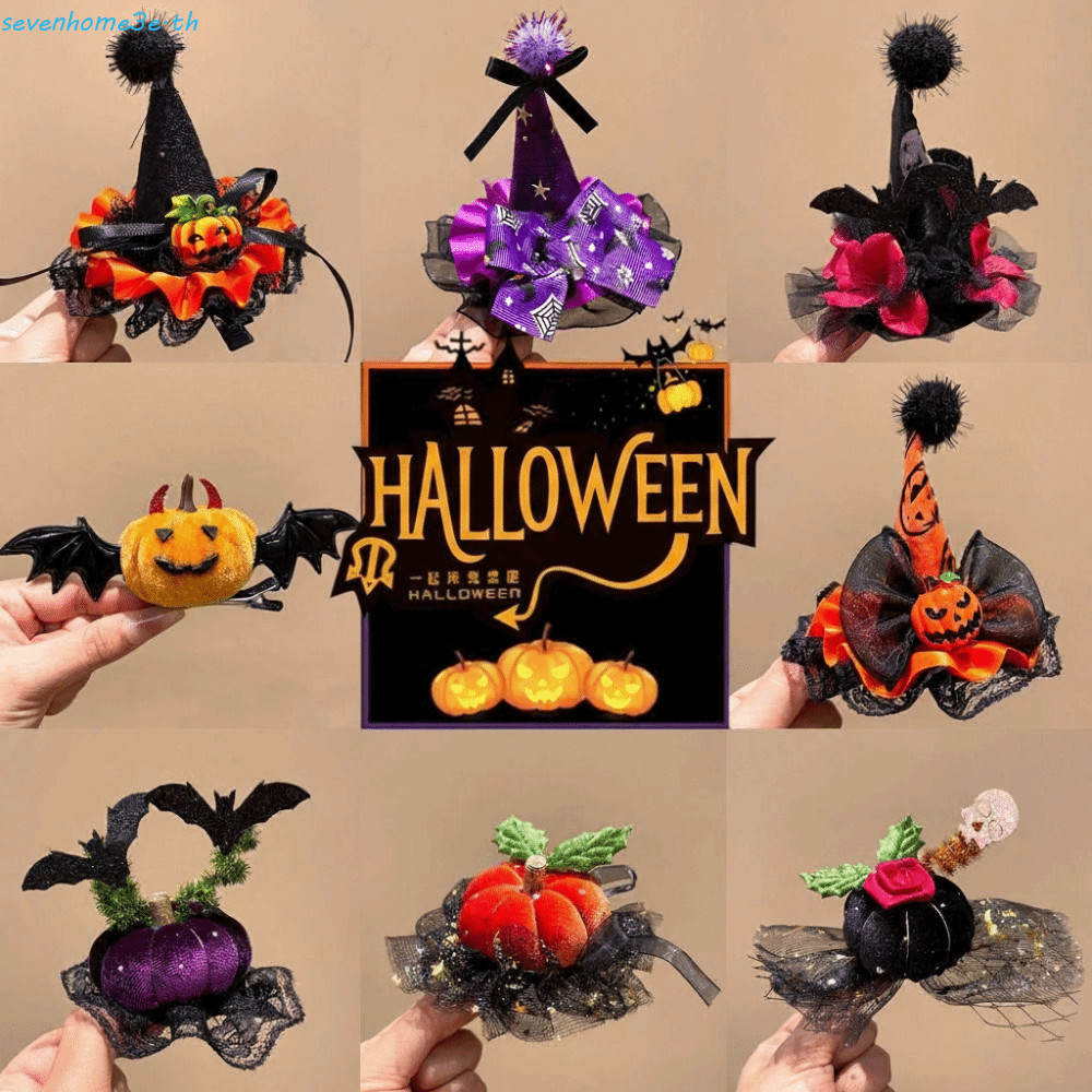 SEVENHOME3E กิ๊บติดผมฮาโลวีน, กิ๊บติดผมฟักทอง Ghost Y2K, แตรปีศาจน่ารัก Lolita Skull Bat Duckbill คล