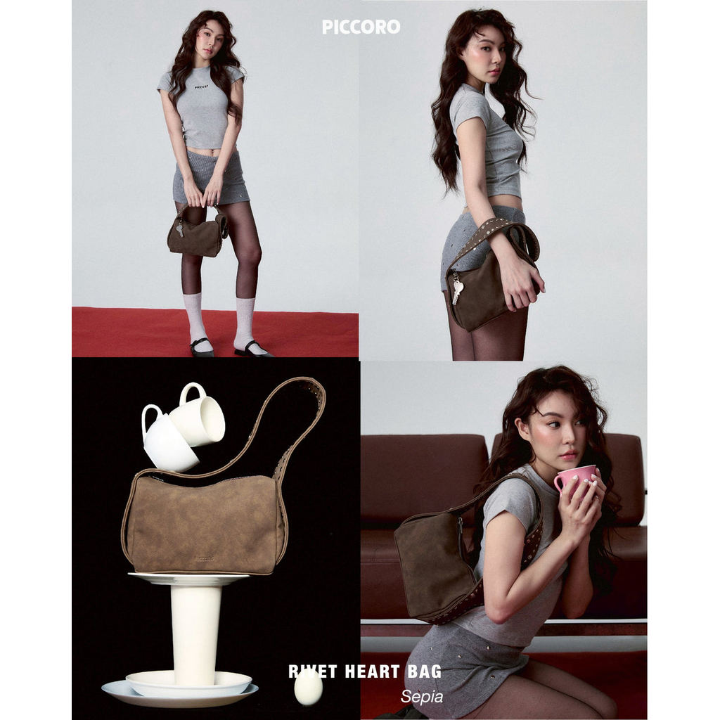Piccoro - The Rivet Heart Bag กระเป๋าถือหนังวีแกนตอกหมุด