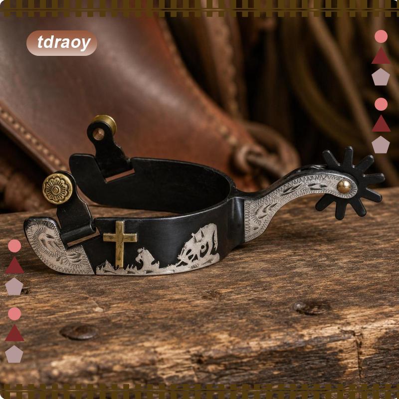 [tdraoy] แผ่นเงินเยอรมัน Black Iron Spurs Mens Design Western Cowboy Spurs Long-Lasting Horse Tack ใ