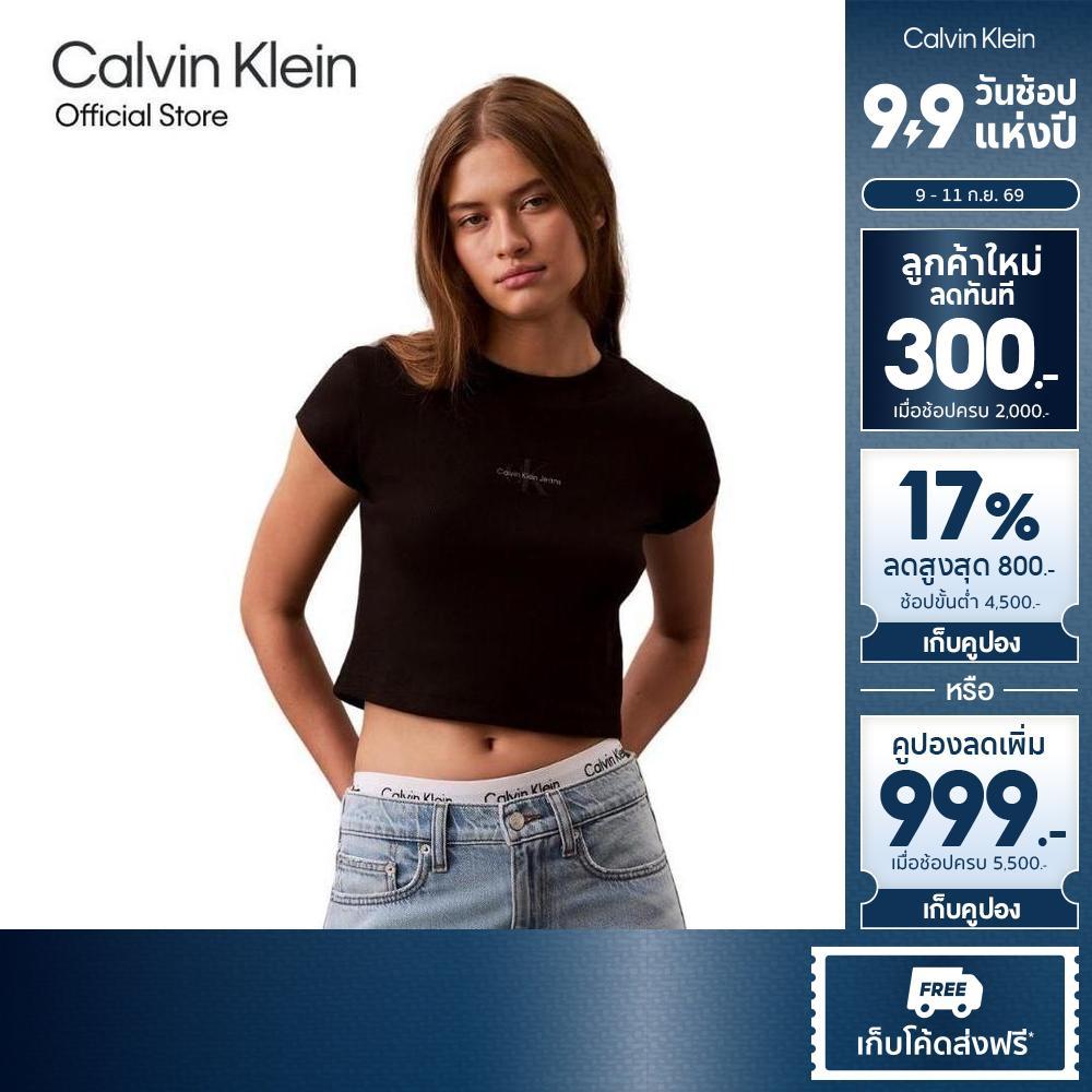 CALVIN KLEIN เสื้อยืดคอกลมแขนสั้นผู้หญิง Monogram Logo ทรง Baby Tee รุ่น 47AB802 UB1 - สีดำ