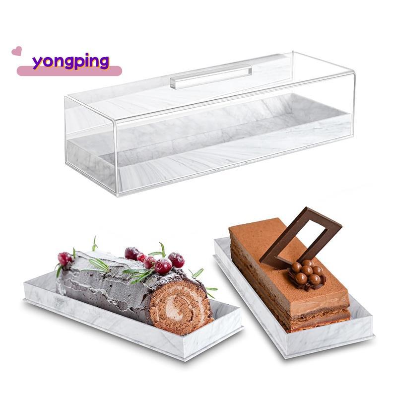 ขาตั้งเค้กรูปสี่เหลี่ยมผืนผ้าพร้อมฝาปิด Marbleized Grain อะคริลิคสําหรับถาดเสิร์ฟสี่เหลี่ยมผืนผ้า Pa