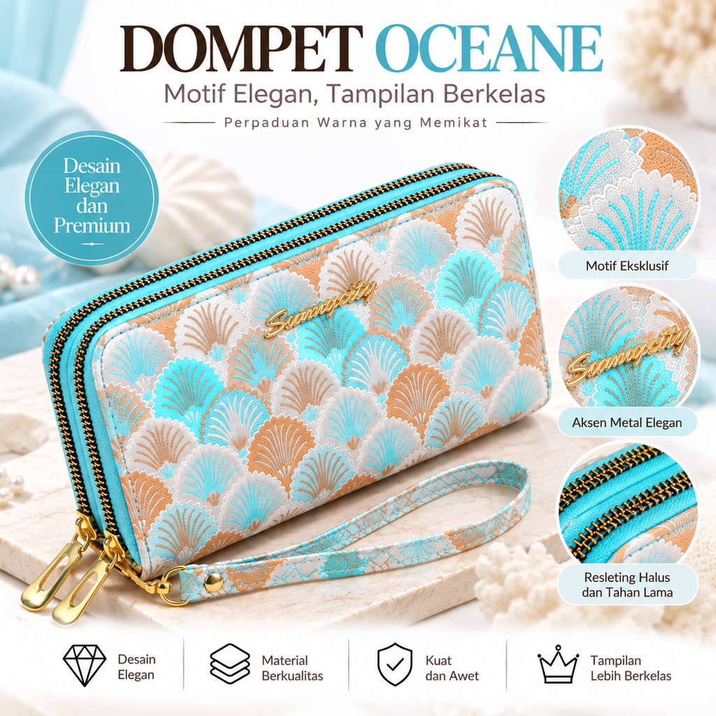 Oceane Womens Long Wallet and Elegant Pattern Double Wrist Strap WA1319B2 Card Zipper Slot