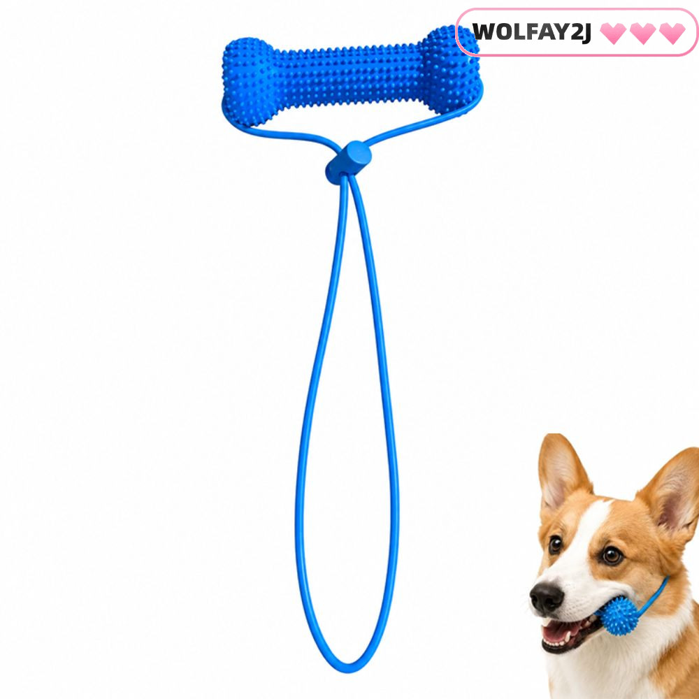 WOLFAY2J Dual-Action Canine Prop, PVC Quick Brushing Dog Chews Toy, Fun Blue interactive Snack Dispe