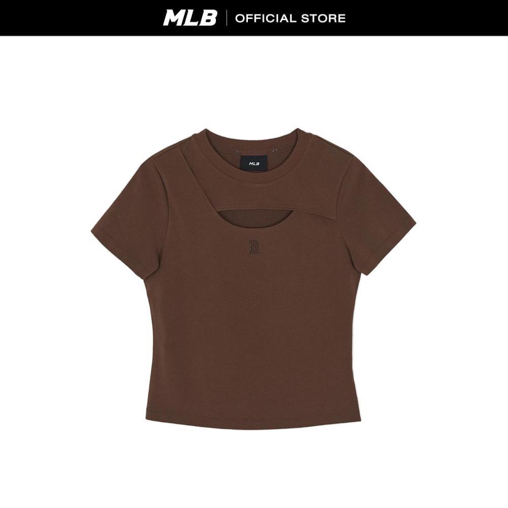 MLB เสื้อยืด ผู้หญิง Cut Out Detail Slim Semi Crop T-Shirts รุ่น 3FTSB7163 43BRN สีน้ำตาล