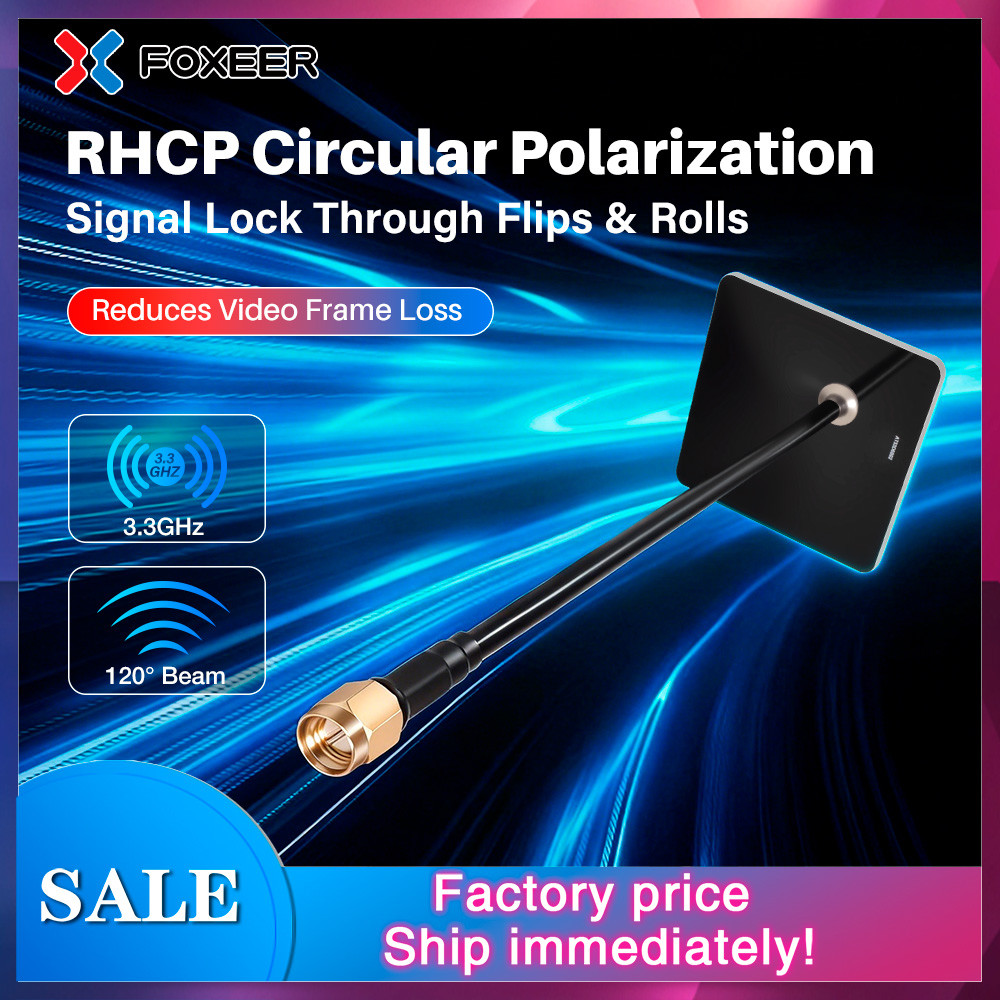 Foxeer 3.3G 7dBi RHCP Patch Directional Flat Panel Antenna High Efficiency SMA Connector 90° Beam An