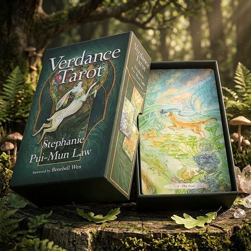 🔥พร้อมส่ง🔥【Verdance Tarot】 RWS Tarot 78 Cards 12x7 cm Lyrical Nature Theme สีเขียว ปั๊มนูน 2 หน้า กล
