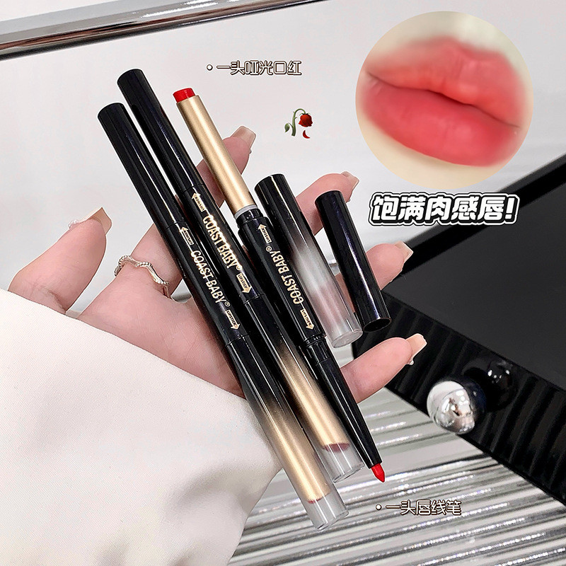 COAST BABY Double-Ended ลิปสติก Lip Liner Velvet Matte Outline Lip Shape ติดทนนาน Non-Fade Lip Liner