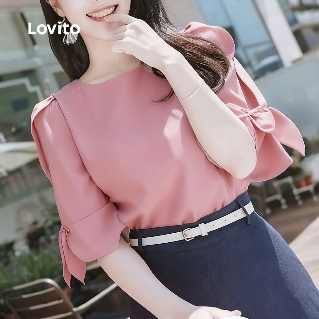 Lovito قميص نسائي وردي بربطة — صورة 4