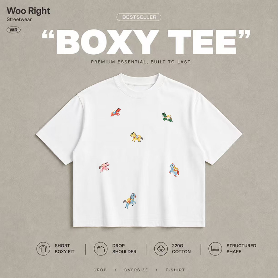 Woo Right تيشيرت رجالي Boxy Crop بطباعة نصية — صورة 4