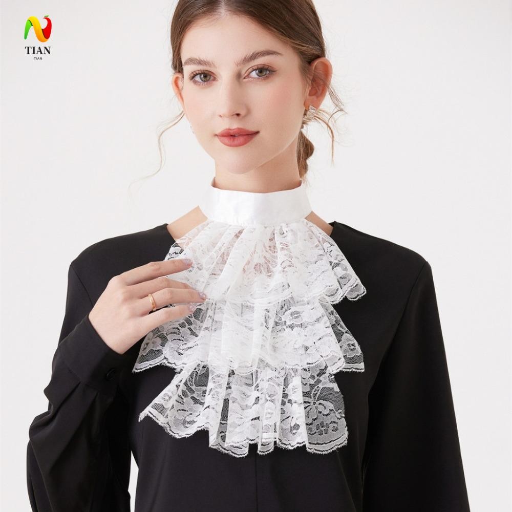 INQUIRY IMPACT Elizabethan คอ Ruff, Elegant ที่ถอดออกได้ Renaissance Collar, Cameo Layered Vintage O