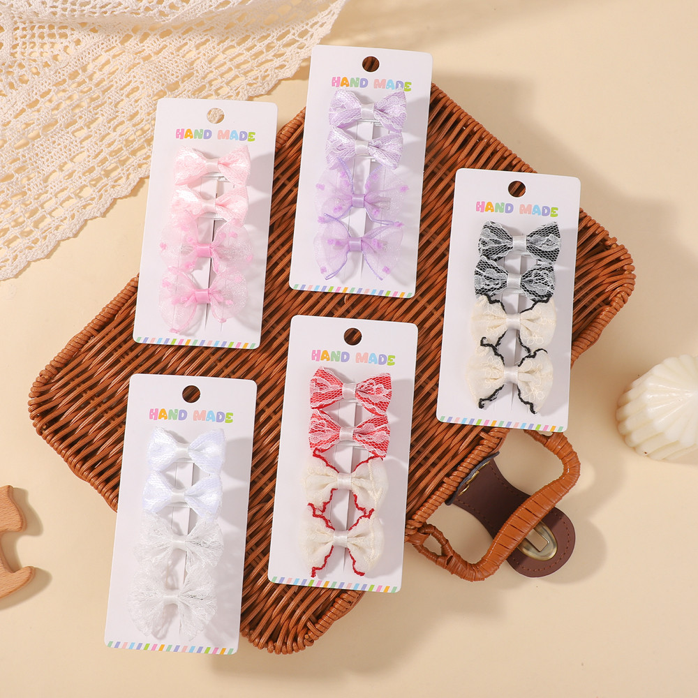 4PCS ใหม่ลูกไม้โบว์คลิปผมสําหรับเด็กทารกเกาหลีหวาน Bowknot Hairpins Barrettes Handmade Headdress เด็กอุปกรณ์เสริมผม
