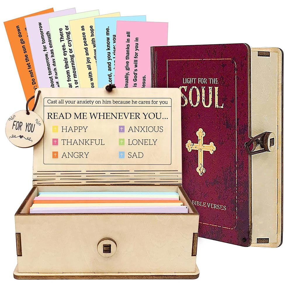 Handmade Wooden Bible Verse Box - Inspirational Scripture Card Set with Storage