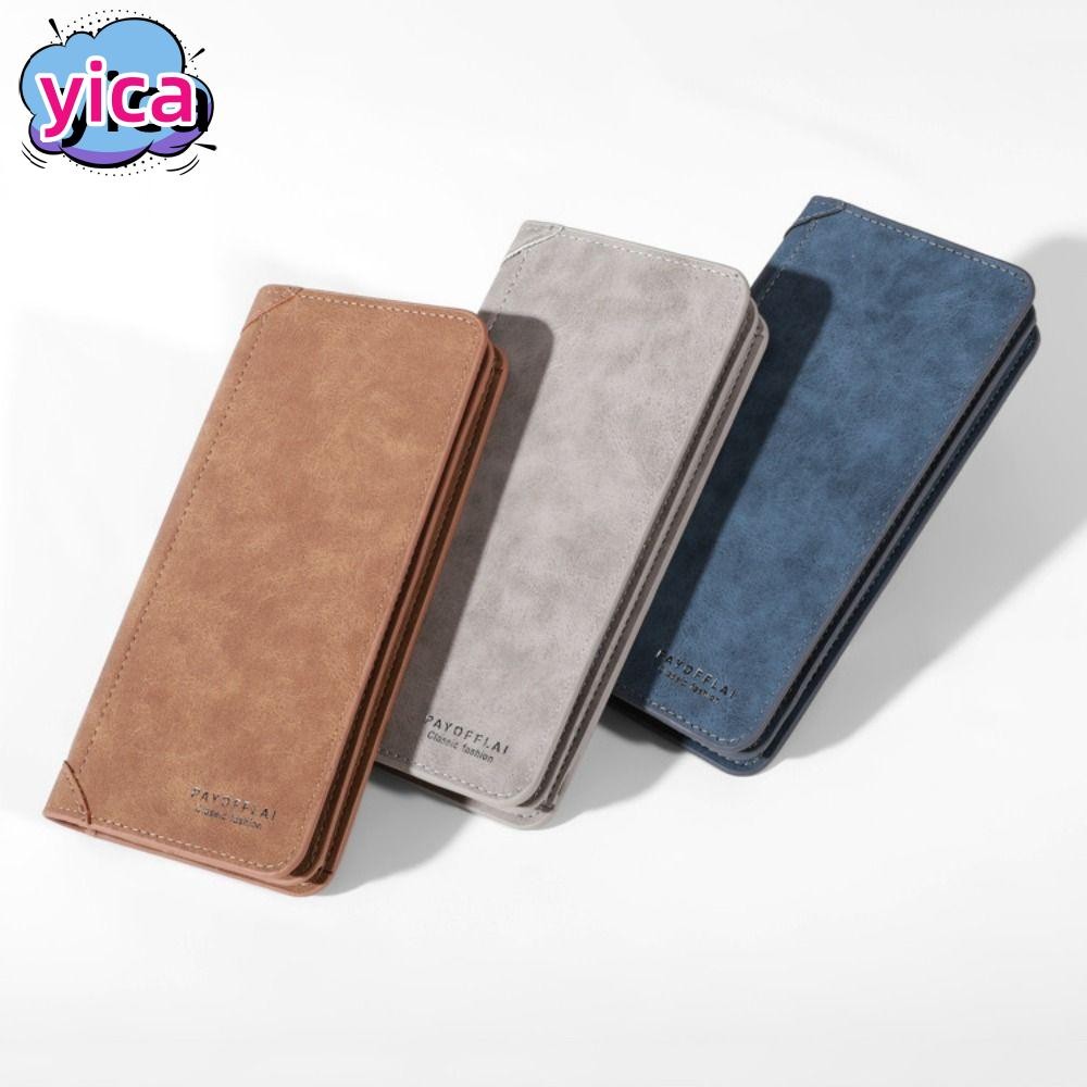 YICA กระเป๋าสตางค์ใบยาว,กระเป๋าสตางค์ผู้ชายช่องใส่การ์ดหลายใบแบบนุ่ม,แฟชั่นกระเป๋าเงินหนัง PU สีทึบความจุขนาดใหญ่