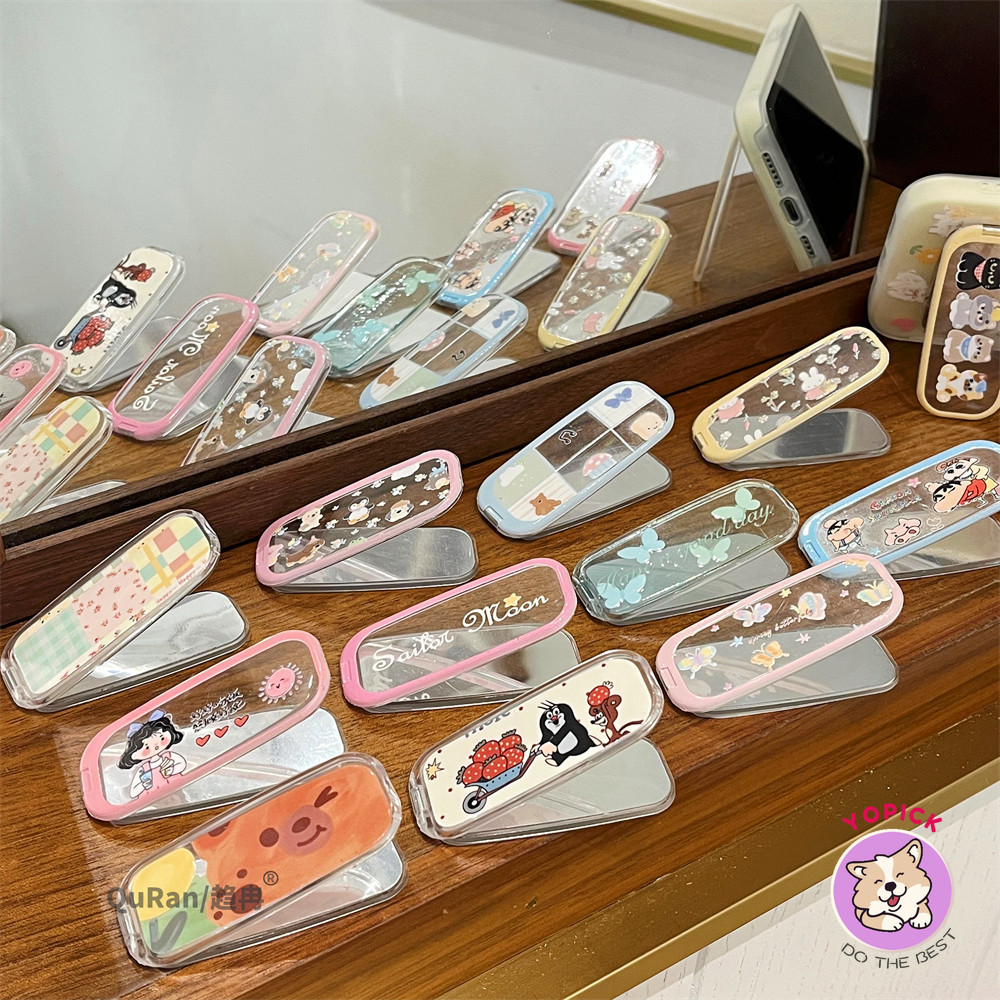 ที่วางกระจกแต่งหน้าผีเสื้อลายดอกไม้แบบพกพาฤดูร้อนขนาดกะทัดรัดสาวแบบพกพามินิแฟชั่นเดสก์ท็อปกาวแนวนอนแนวตั้งใช้คู่ ZJ