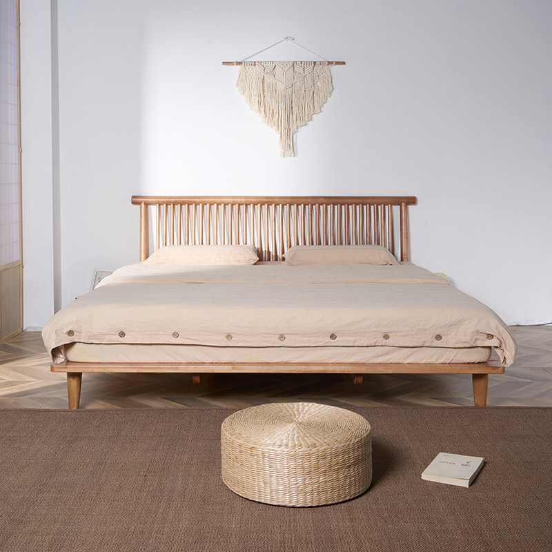 สไตล์ญี่ปุ่น All-Solid Wood Bed Log Suspension Platform Bed Nordic Simple Windsor Bed Cherry Wood Co