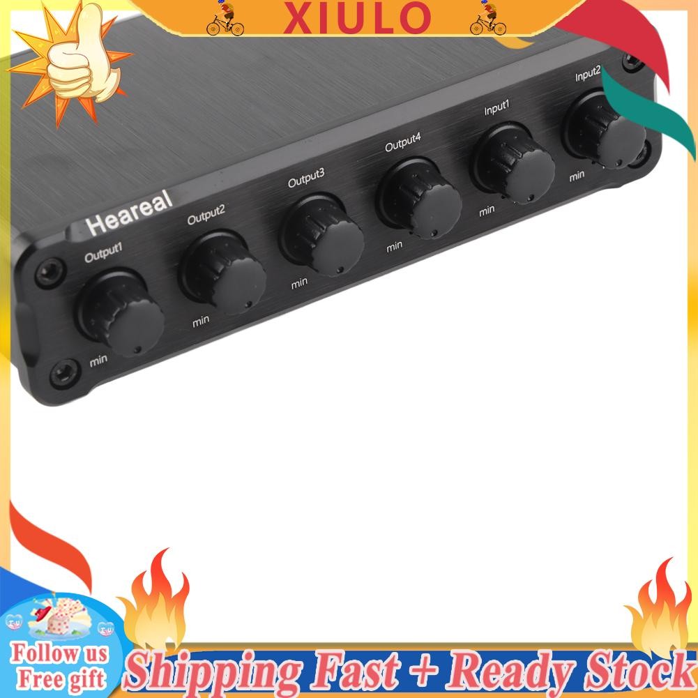 Xiulo Xiulo-th Sound Mixer 2 ใน 4 เอาต์พุตปรับระดับเสียงไม่สูญเสีย 20Hz-20kHz 100-240V สำหรับคอมพิวเ
