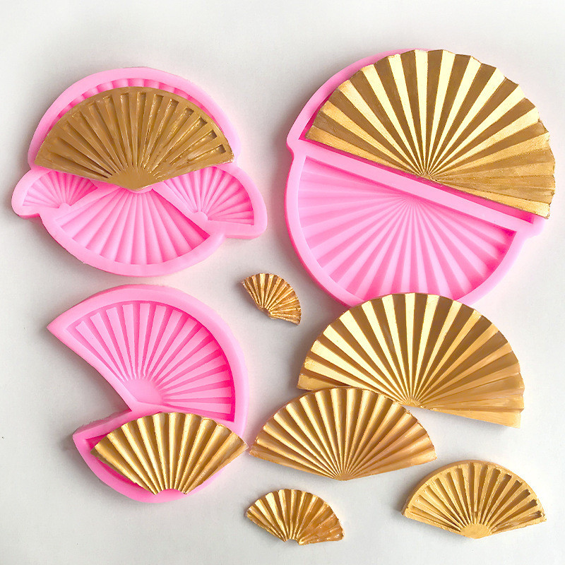 จีนพัดลมซิลิโคนแม่พิมพ์เค้กช็อคโกแลตโล่ตกแต่งงานแต่งงานพับพัดลมออกแบบเค้ก ที บน อุปกรณ์เสริม