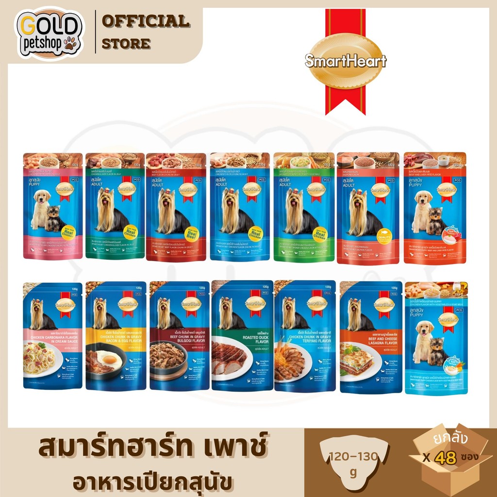 [ยกลัง 48 ซอง คละรสได้ 4 รส] SmartHeart Pouch สมาร์ท ฮาร์ท อาหารเปียก ขนาด 120 - 130g.