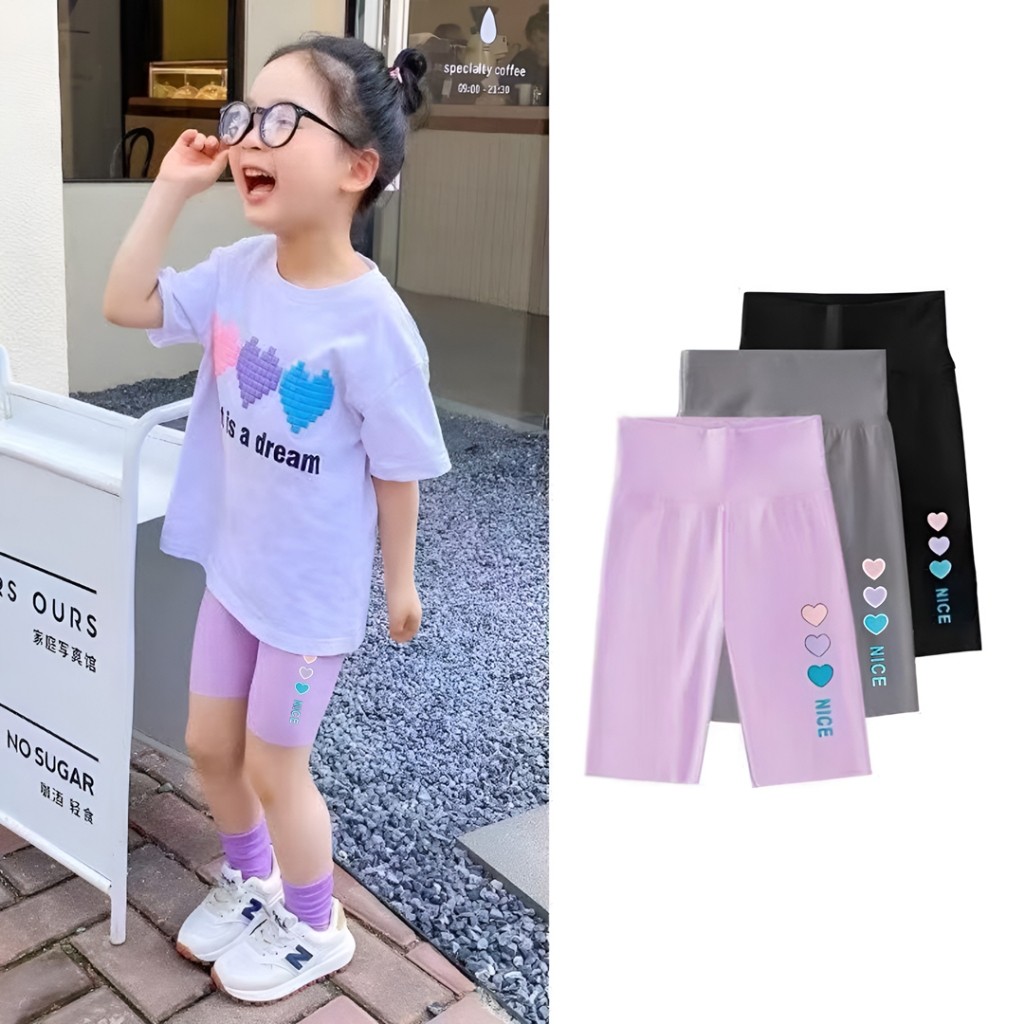กางเกงขาสั้นแฟชั่นเด็กแบบรัดรูป กางเกงทรงฉลาม ลายพิมพ์รูปหัวใจ วัสดุผ้ายืดผ้าฝ้าย ใส่สบาย เหมาะสำหรับสาวๆ ใส่ในทุกโอกาส - รูปที่ 2
