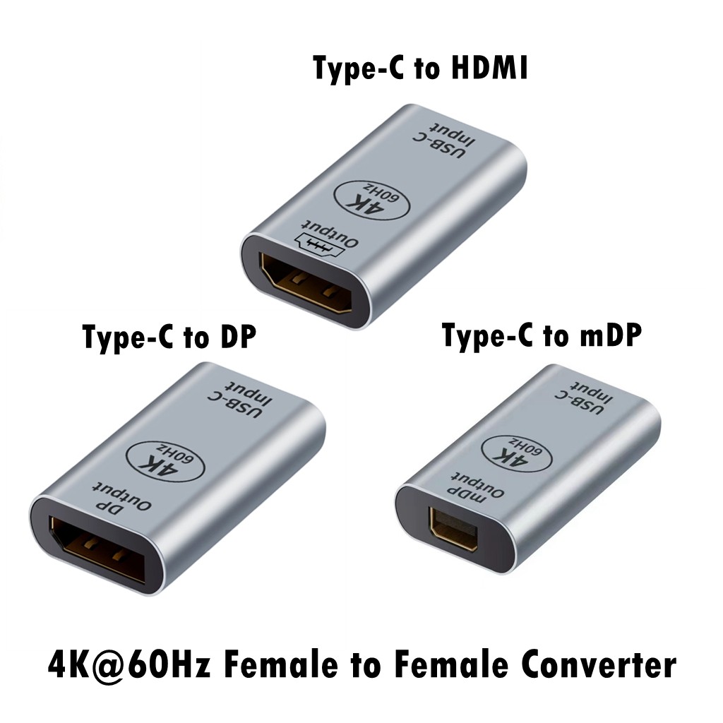4K @ 60Hz USB Type-C to HDMI 2.0 / DisplayPort 1.2 / Mini DP Adapter Converter, Female to Female Cab