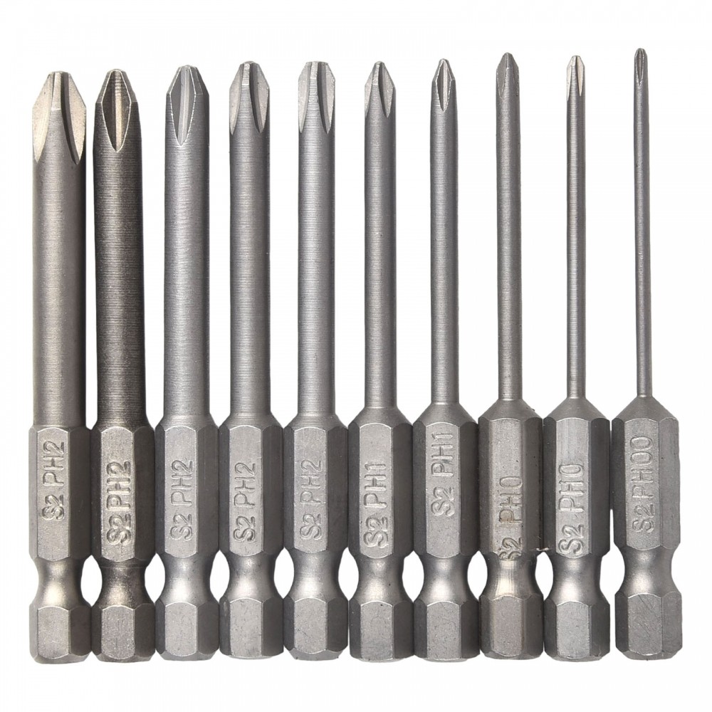 All Purpose 65mm Magnetic Electric Screwdriver Bits Set of 10 PH00 PH0 PH1 PH2