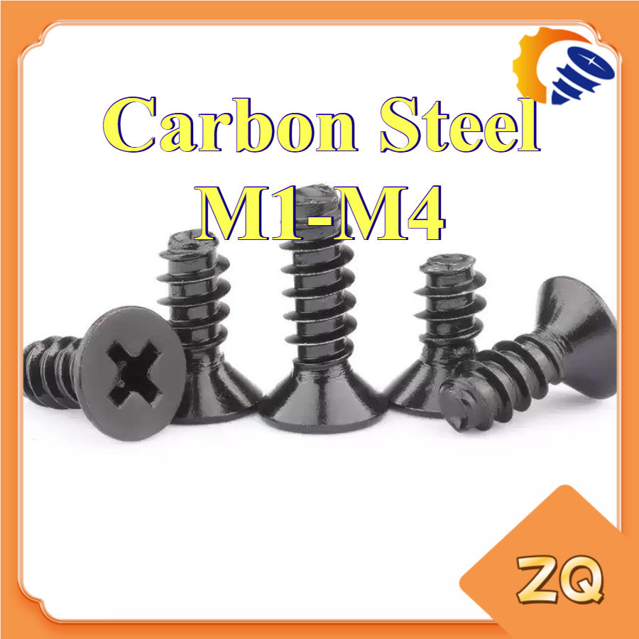 KB cross countersunk หัวหางแบน self-sting สกรูของเล่นเหล็กคาร์บอนสีดํา, สกรูไฟฟ้า M1-M4ZQ-MB